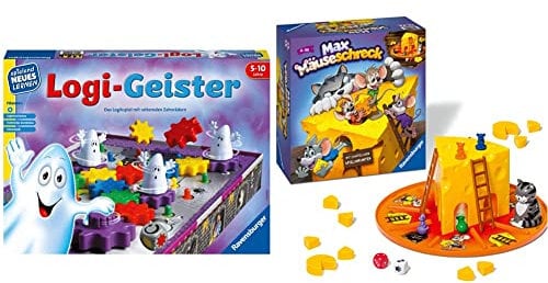 Ravensburger 25042 - Logi-Geister - Spielen und Lernen für Kinder, Lernspiel für Kinder von 5-10 Jahren, Spielend Neues Lernen für 2-4 Spieler & 24562 - Max Mäuseschreck - Würfel-Laufspiel