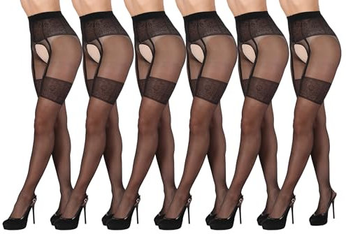 BANANALU gemusterte Ouvert Strumpfhose mit offenem Schritt 20 Den Intimo Noir 20 Nero - 6er Set S