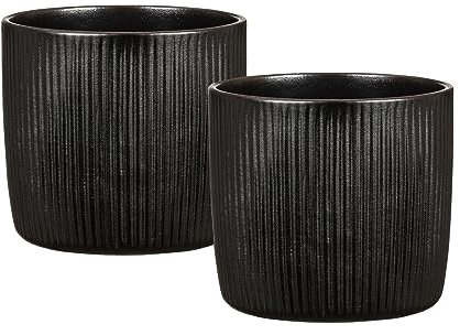 scheurich 2er Set Solido Linea, Keramik Pflanztopf Farbe Ebano, 15,0 cm Durchmesser, 13,7 cm Höhe, 0,5 gl