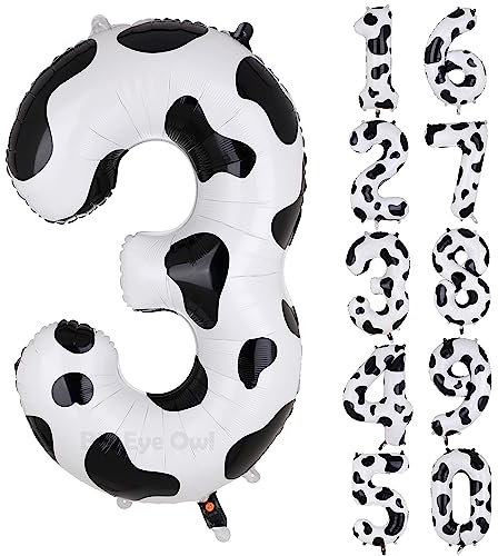 XXL Kuh Print Zahl 1 Luftballon Große Folie Mylar Helium Zahlen 1 Cow Folienballons Bauernhof Tierthema Kuhballon Party Deko Geburtstags 100cm
