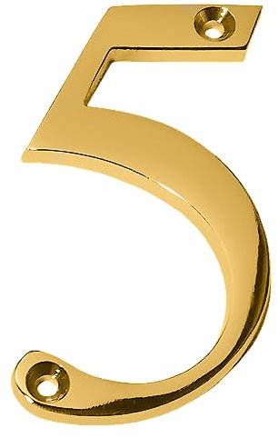 A10SHOP Clio Numéros de boîte aux lettres polis laqués en laiton massif de 7,6 cm, numéros de maison extérieurs, plaques d'adresse pour numéros de maison (numéro 5, laiton poli) Laiton poli 7,6 cm