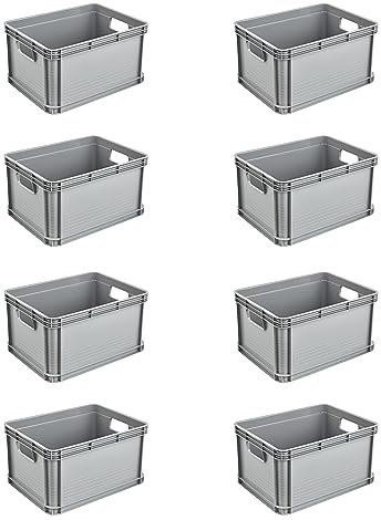 keeeper Set di Cassette da Trasporto, 8 x 20 L, Design Impilabile, Polipropilene, Robert, Nordic Grey (Grigio)