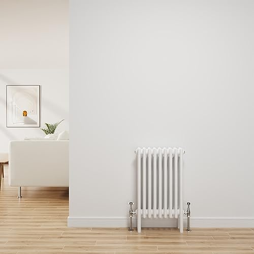 NRG Radiatore Tradizionale Lucido Bianco in Ghisa 4 Colonna Orizzontale per Riscaldamento Centrale, Radiatori da Bagno 600x425mm