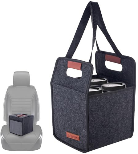 Foyego 4 Cup Drink Carrier with Handle, Reusable Insulated Drink Caddy Drink Holder for Car, Folding Portable Coffee Cup Holder Bag for Travel and Delivery