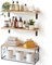 Pipishell Floating Shelves with Wire Strorage Basket, Paulownia Wood Bathroom Shelves for Home Organization & Wall Decor, Bathroom/Kitchen/Living Room/Office Shelves, Set of 3+1, Natural