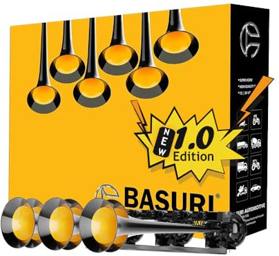 BASURI Clacson per camion 12v/24v | 130dB| 6 trombe Baby Shark 31 melodie musicali super potenti | tubo compressor per camion, trattore, agricoltura, 4x4, furgone, auto