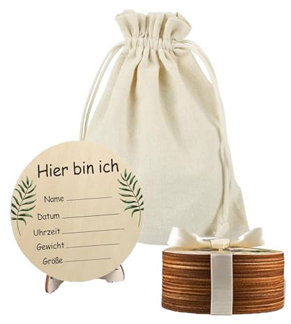 15 Stück Meilensteinkarten Baby Holz Meilensteinkarten Schwangerschaft und Baby Holz Baby Monatskarten, mit Stand und Stoffbeutel, Geschenk zur Geburt Babyparty für Schwangere, Werdende Mütter, Eltern