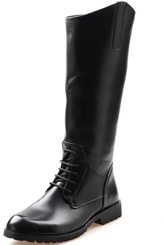 ANUFER Uomo Eleganti Sotto il Ginocchio A Punta Stivali da Cavaliere Pelle in Microfibra Cerniera Posteriore Stivali da Equitazione Nero SD5A1102 EU40