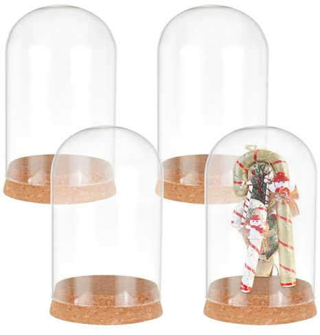PH PandaHall 4pcs Cloche Glass Dome Clear Glass Display Dome with Cork Base Glass Decorative Jars Bottles for Display Collectibles Figurine Flower Storage Christmas Party Favor Decoration 3.15x5inch