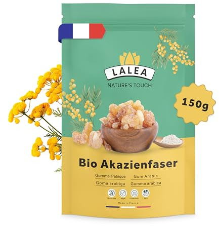 Gomme arabique bio en poudre, Poudre de fibre alimentaire de gomme d'acacia bio 150g, Végétalien et Keto, Sans Gluten, 90% de fibres