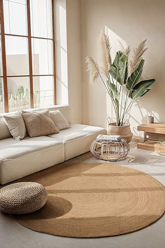 Hanse Home Jute Teppich Rangpur Rund – Natur Wohnzimmerteppich - Handgewebt & Natürlich – Boho Naturfaser Juteteppich für Wohnzimmer, Schlafzimmer, Esszimmer, Flur, Küche – Natur Gold, 200cm