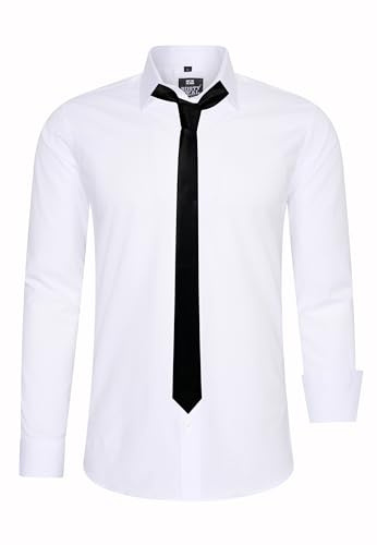 Rusty Neal Herren-Hemd Premium Slim Fit Langarm Stretch Kontrast Hemd mit Krawatte Business-Hemden Outfit Freizeithemd Set 44_99