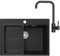 CECIPA Fregadero Cocina 1 Seno 60 x 45 cm con Grifo Negro, Fregadero Negro 1 Seno con Cestillo Colador, Fregadero de Granito con Sifón Classic y Rebosadero, para a Partir de 60 cm Mueble Bajo