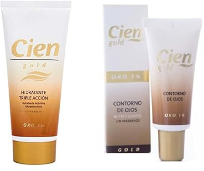 Cien Gold-Gesichtscreme, feuchtigkeitsspendend, dreifach wirkend, 100 ml, Multivitamin, mit Photoschutz vor UVA- und UVB-Strahlung, Augenkontur, 15 ml, Zellregenerator, 2 Stück