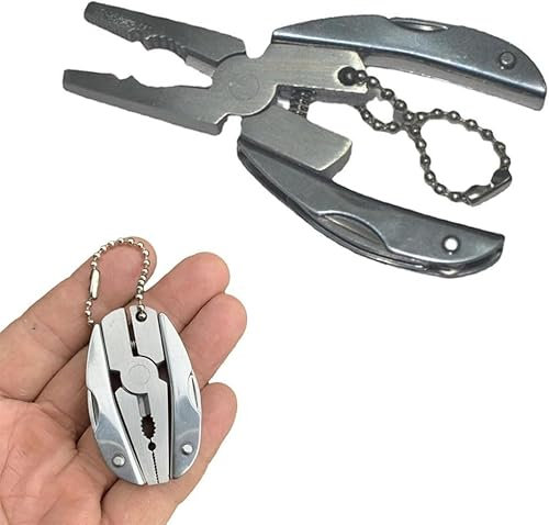 Yiokii Mini Pinze Tascabili Multifunzionali, 7 in 1, Acciaio Inossidabile, Argento, Pinze per Esterni, Campeggio, Escursionismo