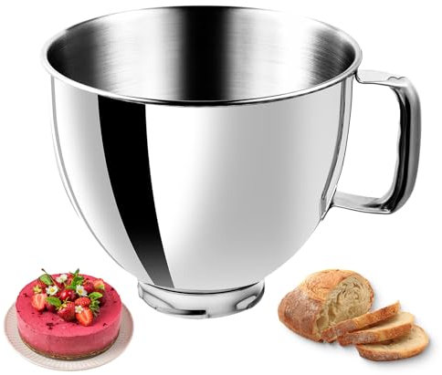 5QT Heavy Duty Stainless Steel Mixer Bowl, Compatible With KitchenAid Tilt-Head Stand Mixers 4.5-5 Quart