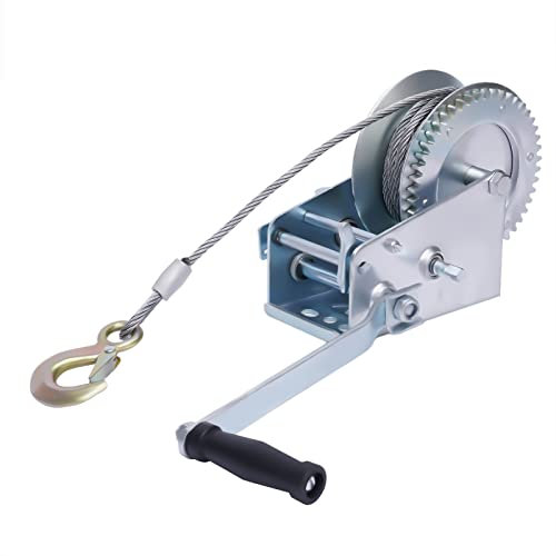 Treuil manuel professionnel avec câble métallique de 1500 kg - Treuil avec câble métallique de 10 m - Avec crochet pour garage, cave, voiture, construction, bateau, jardin, maison de vacances