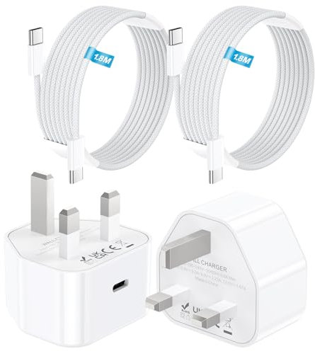 AAZV iPhone 16 Fast Charger Plug And Cable 2 Pack,PD 20W USB C Charger With 6 FT USB C Cable 2 Pack, Compatible iPhone 16/15/15 Plus/15 Pro/15 Pro Max, iPad Pro/Air/Mini [MFi Certified]