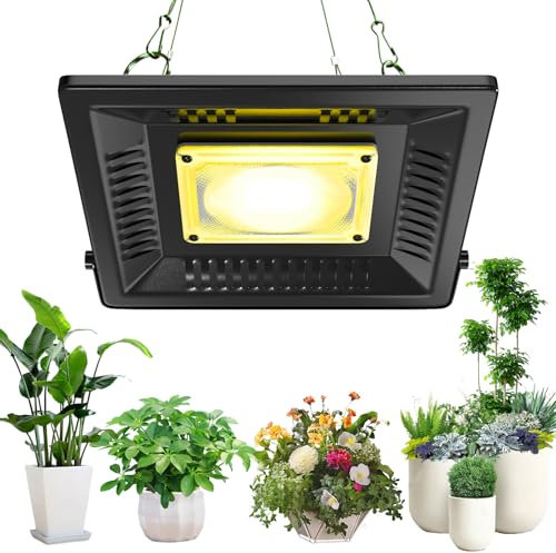 Profey Grow Light, Luz Plantas Interior P200, LáMpara de Plantas LED de Espectro Completo IP67 Impermeabilidad, con 4 Cadenas de Suspensión, Angulo Ajustable 180°, Altura Ajustable Lampara Plantas
