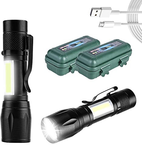 GAOUTO 2 Stück Taschenlampe, 2000 Lumen 3 Modi Taschenlampe LED Aufladbar mit Extrem Hell COB Seitenlicht, Tragbar Wasserdicht Mini Aluminium Taschenlampes LED für Kinder Outdoor Camping Notfall