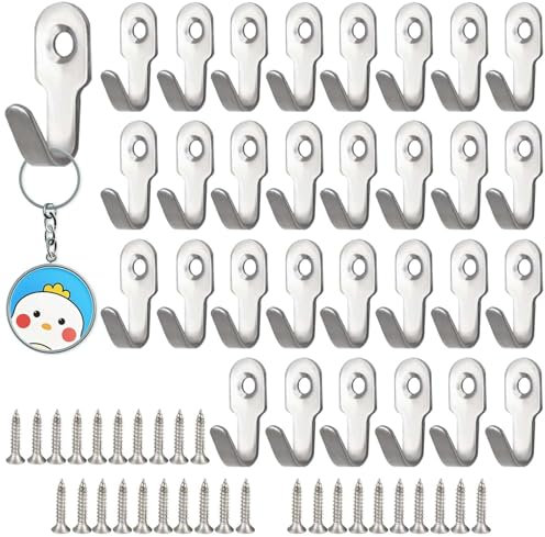 Cleminsta 30 Stück Einzelhaken Mini, Haken zum Schrauben, Wandhaken Edelstahl, Badezimmer Haken mit Schrauben, kleiderhaken Schlafzimmer und Wohnzimmer Verwendet Werden, 27 mm(Silber)
