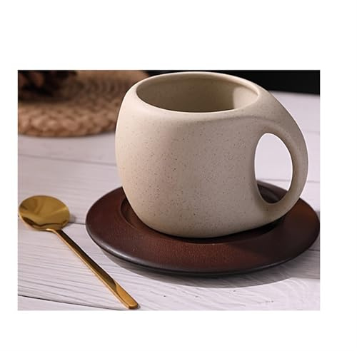 XPJYUA Tasse a Cafe 1 Ensemble de Tasses à café et soucoupes en céramique Vintage de 250 ML, Tasse à café, Tasse à thé rétro, Tasse à Latte avec cuillère et sous-Verre en Bois