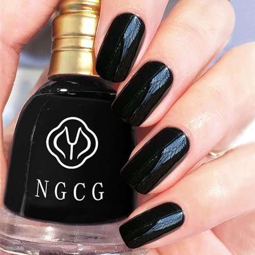 Black Nail Polish - Pure Varnish, Oil-Based Glossy Quick Dry - Neutral Color Breathable - French Manicure for Women Girls, No Need Baking