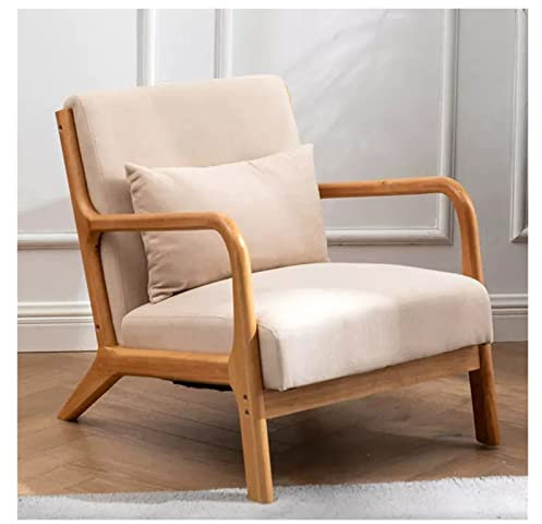 GAONUDAN Akzentstuhl aus Holz, Mid-Century-Freizeitsofa, moderner Sessel, Liegestuhl mit Kissen, hohe Rückenlehne, gepolsterter Loungesessel mit Massivholzrahmen und weichem Kissen für das Wohnzimmer
