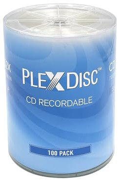 PlexDisc CD-R 700 MB 52 x glänzende silberne CDs für Musik und Daten – 100 Stück leere CD-R Discs zum Brennen, Aufnehmen und Speichern (kein Behälter)