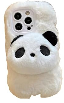 QVVFRED HandyhüLle Phone 13 3D Panda Plüsch Telefon Hülle Telefon 15 14 13 12 11 Pro Max Cute Plüsch Girl Phone Case Anti-Drop-Abdeckung-Weiss-Für Telefon 12 Pro