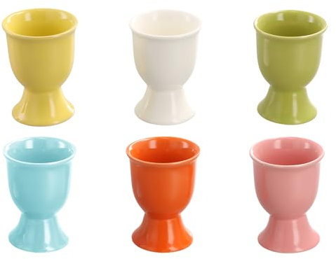Dewocke Set of 6 Ceramic Egg Cups for Breakfast, Egg Cup Holders, Egg Cup for Hard/Soft Boiled Eggs, Six Colorful Egg Cups Stand Kitchen Accessory for Kids & Adults - Microwave and Dishwasher Safe