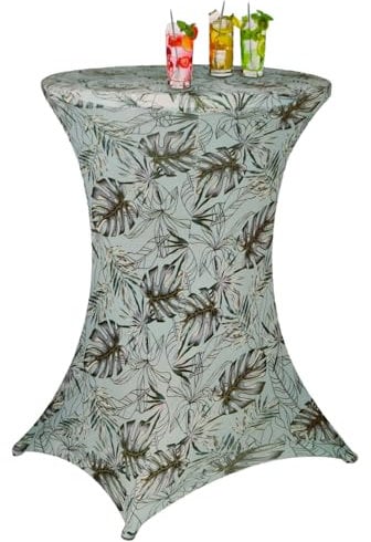 Stretch Stehtischbezug Ø 80cm Stehtischhusse Husse für Stehtisch Tischbezug Bezug Bistrotisch bis 110cm Höhe, Farbe: Monstera Grün