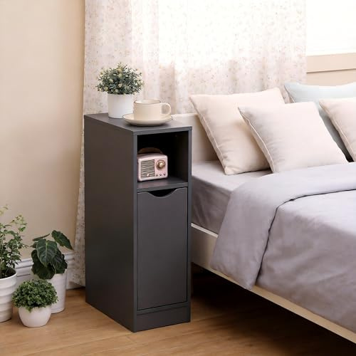 Homullel 20 cm schmaler Nachttisch, kleiner schmaler Nachttisch, kleiner Nachttisch, Nachttisch, Beistelltisch für Schlafzimmer, Wohnzimmer (Türschrank, Grau)