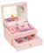 Emfogoo Musikalisches Schmuckkästchen für Mädchen, Kinder Spieluhr Schmuckkästchen aus Holz mit Drehender Ballerina, 2 Ebenen Schmuckbox Schmuckaufbewahrung Geschenk für Prinzessinnen (Rosa)