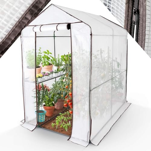 Arebos Premium Serre en Film Plastique à 2 Niveaux - 120 x 186 x 190 cm Serre avec étagères - Peu encombrante, Serre de Culture de Haute qualité Jardin Balcon Stable & Facile à Monter