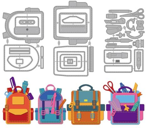 MAYJOYDIY Schultaschen Metall Stanzformen Schüler Schreibwaren Stanzschablonen Buntstift Hefter Prägung Scrapbooking Vorlage Für DIY Scrapbooking Basteln Kartenherstellung Geschenk Dekor