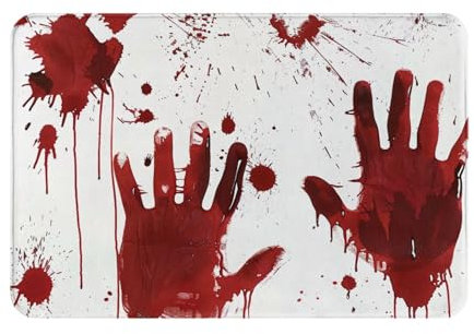 AUBKFELD Fußmatte mit blutigen Handabdrücken, 60 x 40 cm, Flanell, rutschfeste Bodenmatte, Fußmatten für Hauseingänge und haustierfreundliche Räume