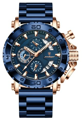 Poedagar Luxus-Uhr für Herren, Kalender, leuchtend, wasserdicht, Business-Mann-Uhr, männlich, Chronograph, Edelstahl, Quarzuhren