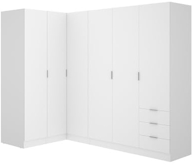 Vente-unique - Eckkleiderschrank mit 6 Tà  Â à  ¼Ren & 3 Schubladen - 213 cm - Weià  Â à  Â - LISTOWEL