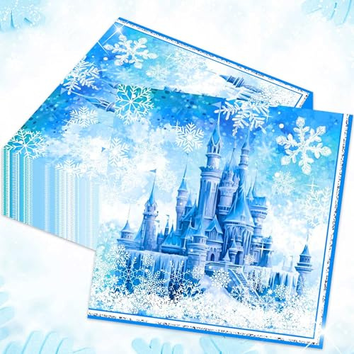 LaVenty Frozen Party Servietten Schneeflocken Handtuch Papier Einweg | Frozen Party Servietten Schneeflocken Handtuch Papier Einweg Winterwunderland Partyzubehör Servietten für Hochzeit Geburtstag