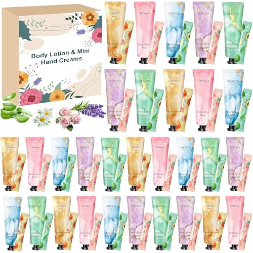 Bodylotion Geschenksets für Frauen,60Pcs Körperlotion Geschenke für den Körper in Reisegröße und Mini-Handcremes, Feuchtigkeitscreme für trockene Haut, Damen Weihnachtsgeschenke, Gastgeschenke