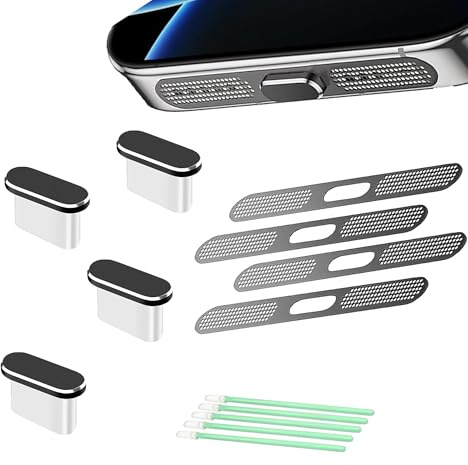 Gobelieve 4-Pack USB C Dust Plug with Speaker Dust Cover Compatible for iPhone 15/16 Pro/Plus/Pro Max - Dust Protection Kit (Black)