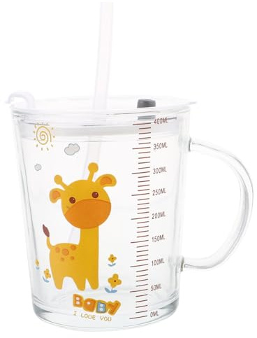 Hohopeti Bicchiere in Vetro per Cannuccia Tazza Latte Spessa e Riscaldabile Adatta per Latte Design Adorabile per Ragazzi e Ragazze