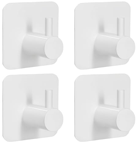 Lynqvor 4 Pack White Self Adhesive Hooks, 8KG Stainless Steel Wall Hooks | Stick on hooks, sticky hooks and adhesive hooks for hanging towels, coats, keys and kitchen items without drilling
