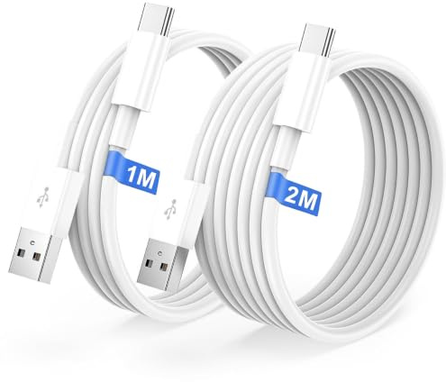 Cable USB C [1m+2m/Lot de 2] Charge Rapide 3A,Câble USB vers USB C 60W, Cable 4.0 Chargeur Type C pour iPhone 17 16 15, pour Samsung Galaxy S25/S24/S23, pour Google Pixel Xiaomi PS5 CarPlay