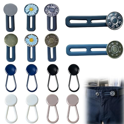 16 stycken förlängningsknappar, byxförlängning graviditetsset, justerbar byxknapp förlängning, kvinnor män utan att sy knappförlängning, för jeans fritidsbyxor, skjorta, klänningar