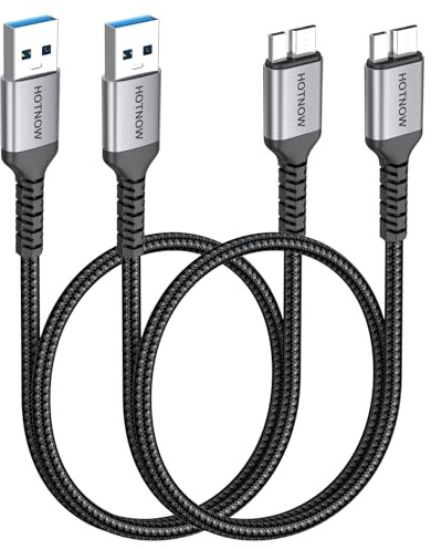 HOTNOW Cable USB a Micro B 3.0 50cm 2Pack, Cable USB 3.0 Disco Duro 10Gbps | Compatible con Disco Duro Externo, Seagate, Toshiba, My Passport, Galaxy S5/Note 3/Note Pro 12.2