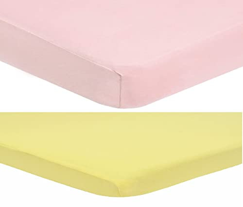 Dudu N Girlie Chicco Next to Me Crib Sheets Fitted 51 x 85 | Nexttome Crib Sheets | Hypoallergenic Toddler Bed Sheet Breathable Easy Care | Junior Bed sheets (Pack of 2, Pink & Yellow)