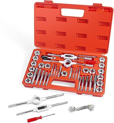 EFFICERE 40-teiliges Premium-Gewindeschneider-Set – SAE Zoll Größe 1/2, 7/16, 3/8, 5/16, 1/4, 12, grobe und feine Zähne | unverzichtbares Fädelwerkzeug-Set mit komplettem Griff, Zubehör und Koffer