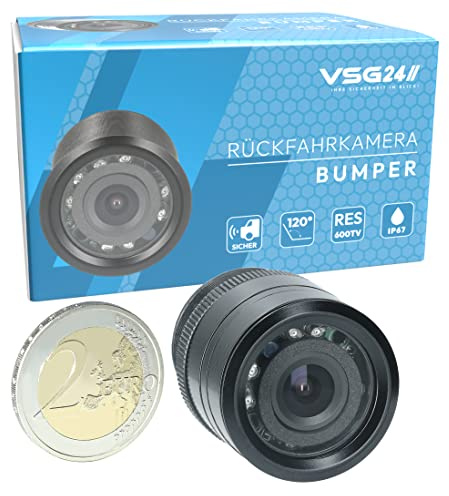 VSG24 Stoßstangen Rückfahrkamera, Kamera für Stoßfänger inkl. Montageringe, Nachtsicht, 120° Winkel, 12 V, IP67